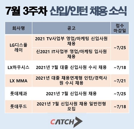 대기업은 지금 신입 채용 중… Lg, Lx, 롯데 계열사 | 캐치