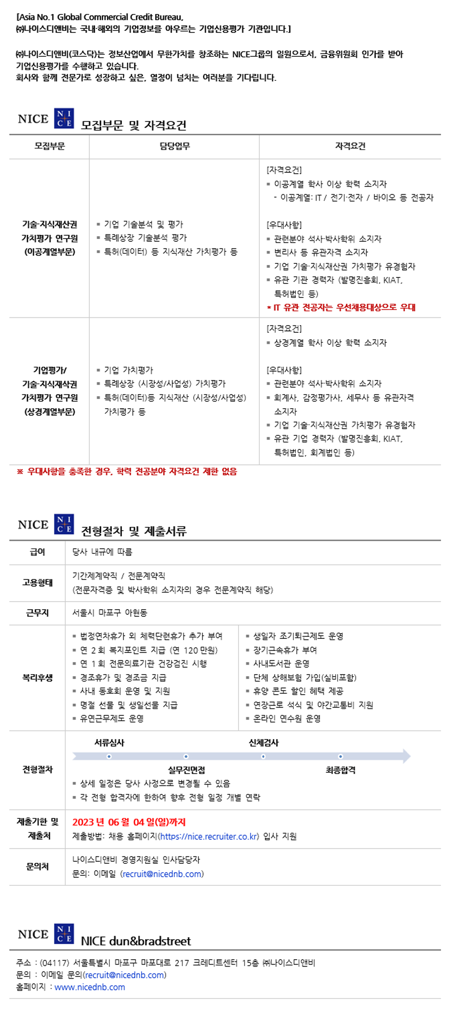 나이스디앤비] 2023년 기술가치평가 연구원 채용 (~06/04) | 캐치